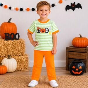 Halloween Pumpkin BOO! 2-Piece Set NWT Boys 5 Patch Fall Festival Photo Shoot